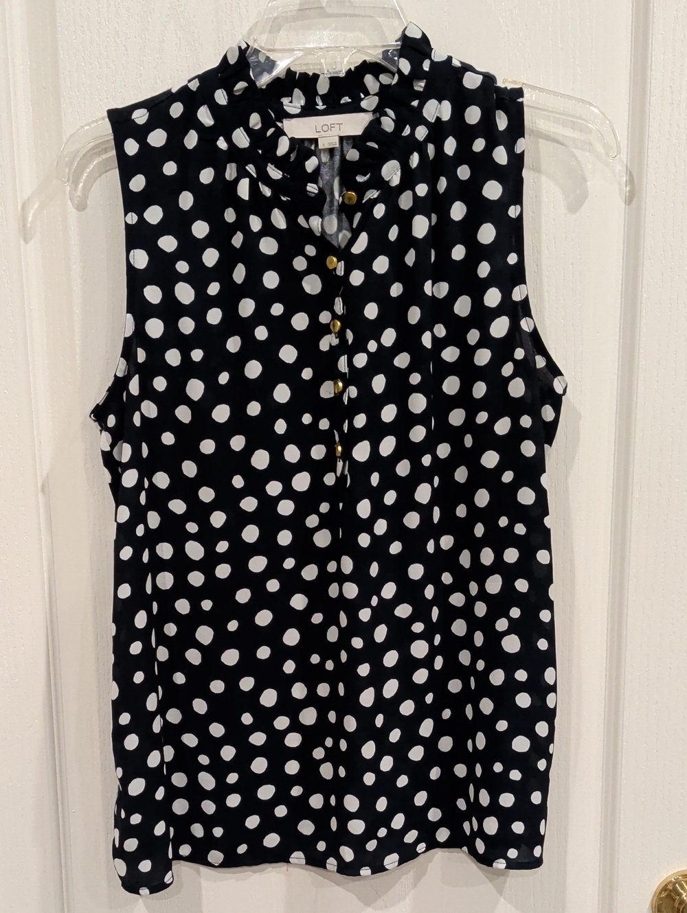 LOFT Navy & White Polka Dot Sleeveless Blouse